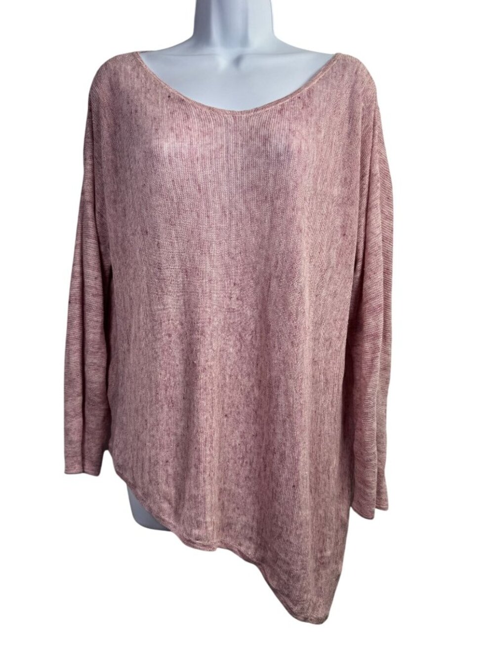 Eileen Fisher Pink Asymmetrical Hem Lightweight Knit 100% Linen Sweater size XS